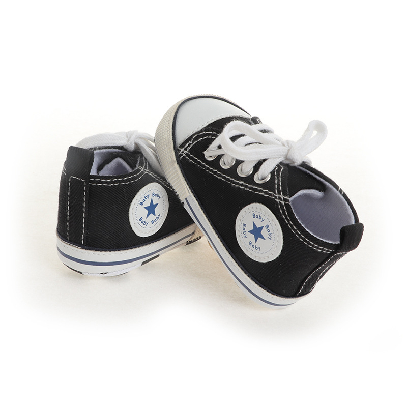 (1 Paar) Gr. 17/18 Baby Stoff Sneaker Lauflern Schuhe Kleinkind Turnschuhe mit Schnürsenkel - Schwarz