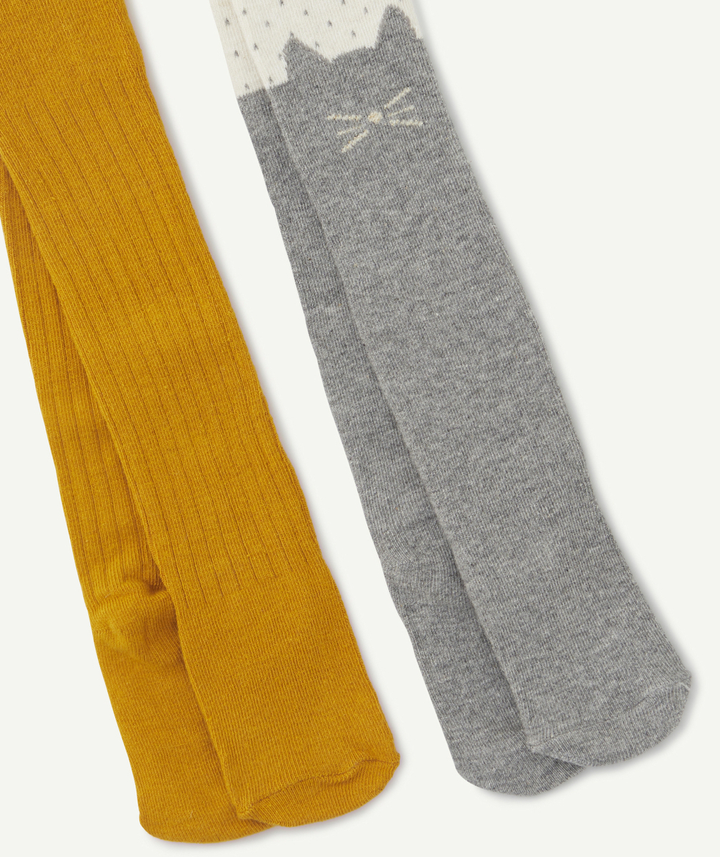 LOT DE 2 PAIRES DE COLLANTS BÉBÉ FILLE JAUNE ET GRIS