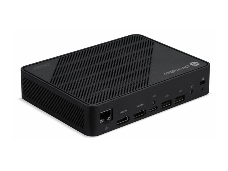 Acer Chromebox Mini Entreprise CXM1 - Mini PC 1 x Celeron N4500 / op til 2.8 GHz - RAM 8 GB - flash - eMMC 32 GB - UHD Graphics - IEEE 802.11ax (Wi-Fi 6), Gigabit Ethernet - Chrome OS - skærm: ingen - sort