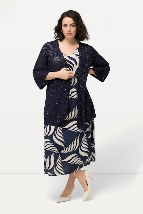 Strickjacke, Struktur, A-Linie, V-Ausschnitt, 3/4-Arm