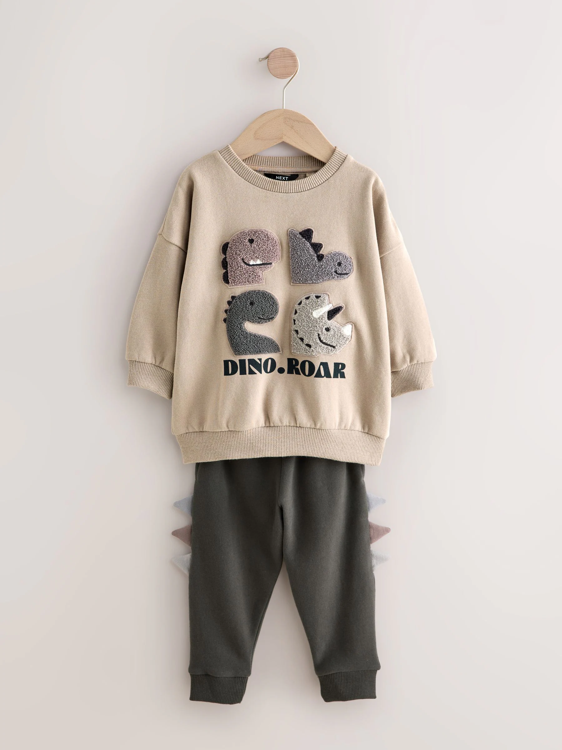 Grey and Charcoal Dinosaur Spike - Set met sweatshirt en joggingbroek (3mnd -7jr)
