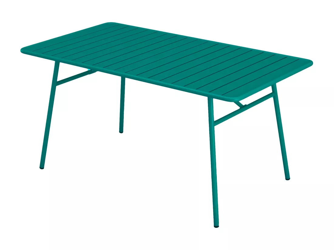 Salle à manger de jardin en métal - une table L.160 cm et 4 chaises empilables - Bleu canard - MIRMANDE de MYLIA