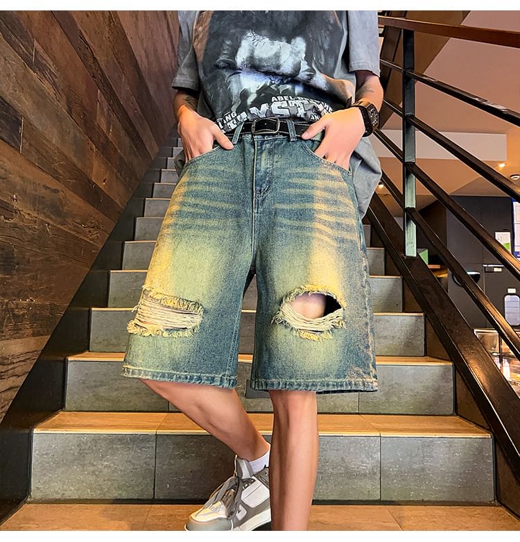 POSI - Middelhoge denim shorts met distressed effect