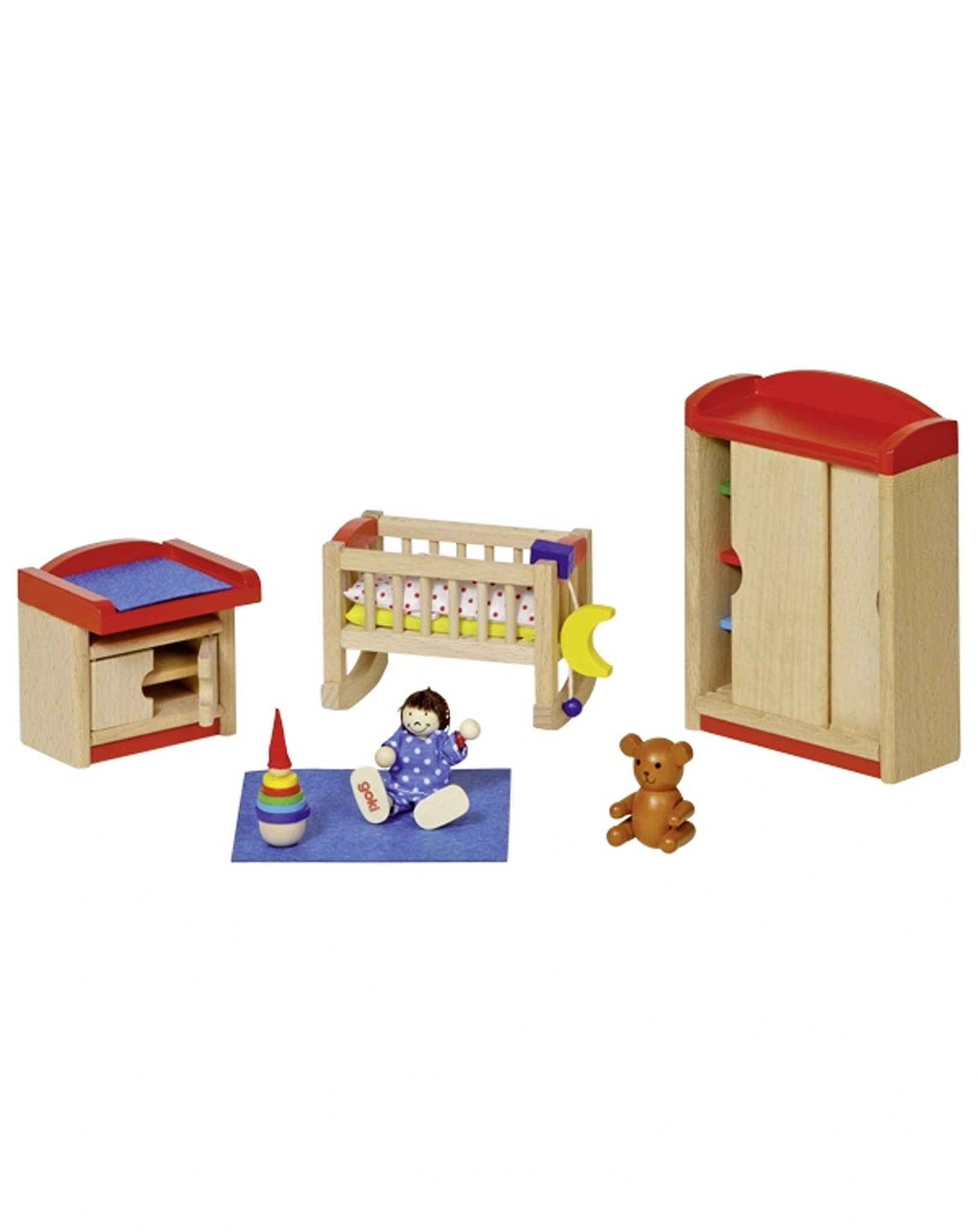 Puppenhaus-Möbel KINDERZIMMER BABY 12-teilig in bunt