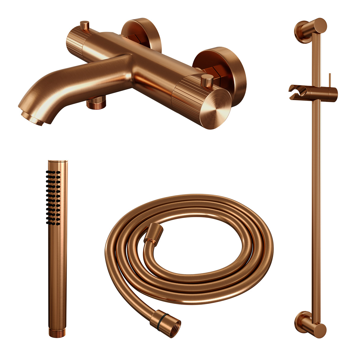 Brauer Stripe thermostatische badkraan met glijstang en staafhanddouche koper geborsteld PVD