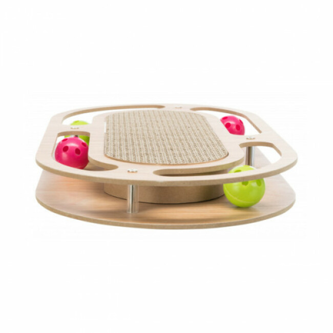 Plateau de jeu en bois avec balles et griffoir en carton Trixie