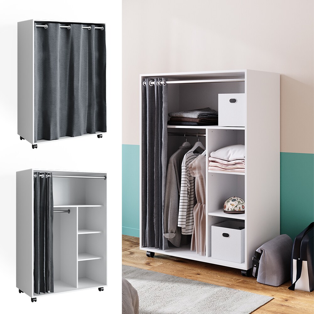 Vicco mobiler Kleiderschrank Dielenschrank Garderobe Doros Weiß 100 x 147 cm offen rollbar