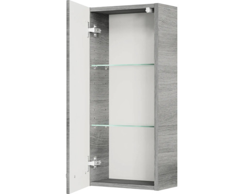 Pelipal Quickset 328 badkamermeubelset, BxHxD 145 x 200 x 39 cm, front in grafietstructuur (horizontaal patroon), met witte gegoten mineraalwastafel, badmeubel en wandkast 328.120004