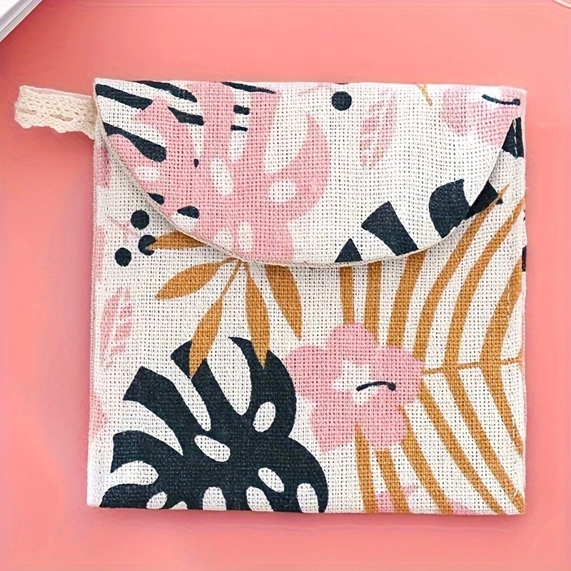(12x12cm) Leinen Hygieneartikel Organizer Aufbewahrungs Necessaire für Binden / Slipeinlagen / Tampons - Bunt