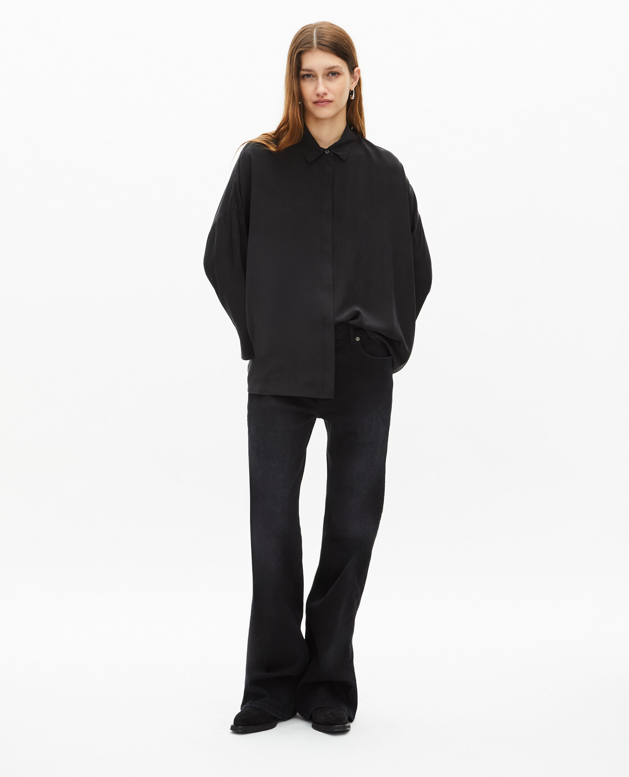 Chemise ample en soie lavée noire