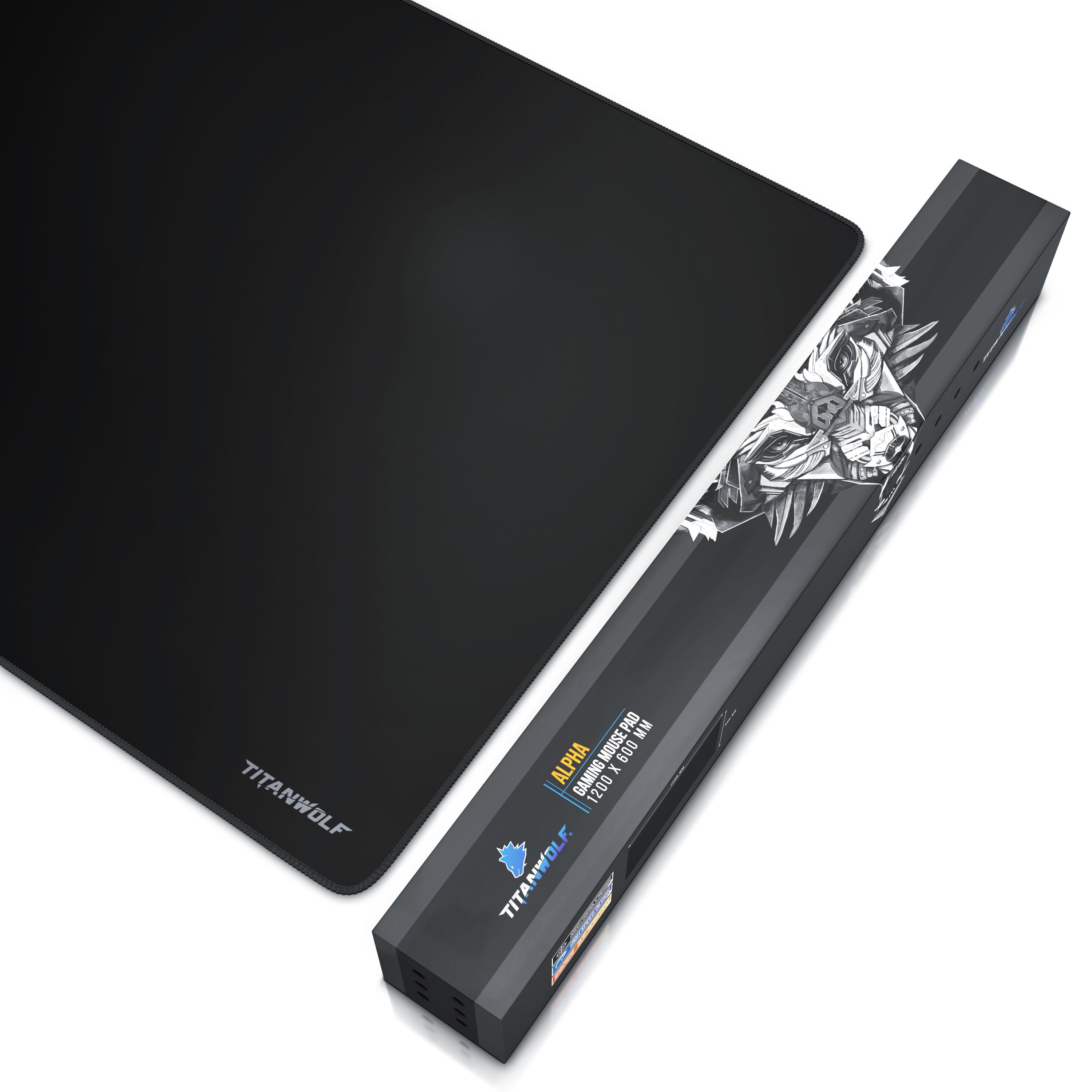 Titanwolf Gaming Mauspad, XXXL Speed Mousepad 1200 x 600 mm, Geschwindigkeit & Präzision, Schriftzug Alpha