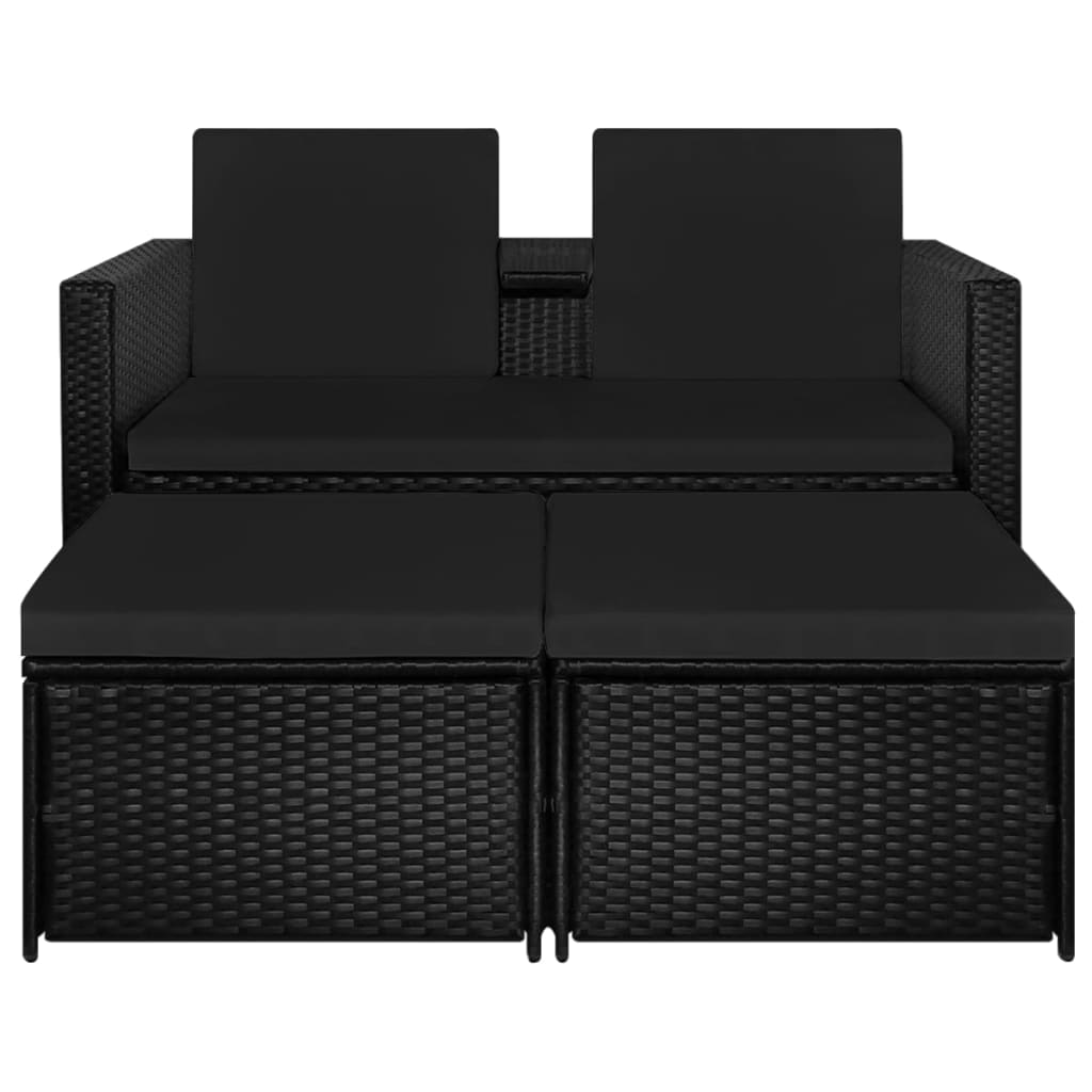 Salon de jardin meuble d'extérieur ensemble de mobilier 3 pièces avec coussins résine tressée noir