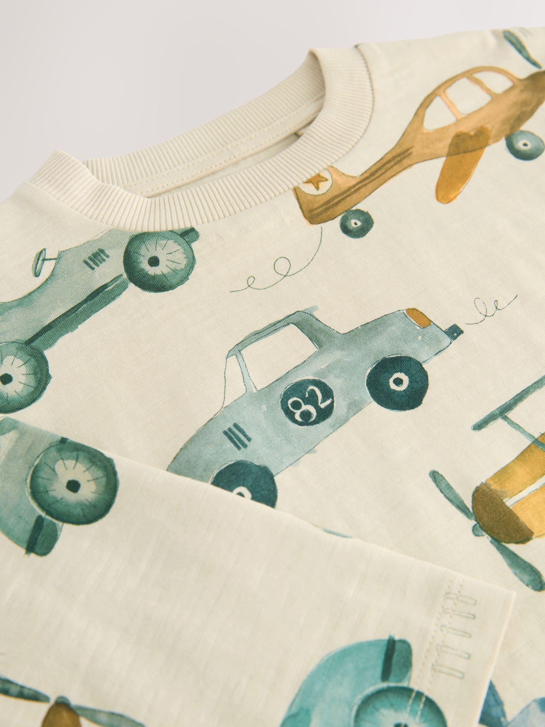 Wit transport - 100% katoenen T-shirt met lange mouwen en all-over print (3mnd -7jr)