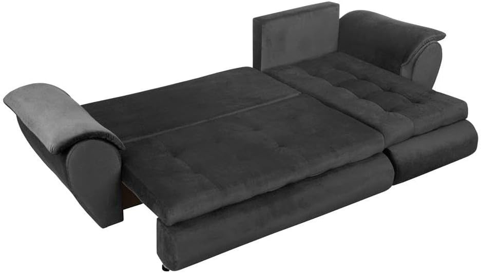 Santana Ecksofa mit Schlaffunktion und Bettkasten - Sofa mit 3 Sitzen und Robustem Überzug - Schlafcouch L-Form Universal - Modern Couch - 265x143x83 cm (Stoff Basic, Graphit)
