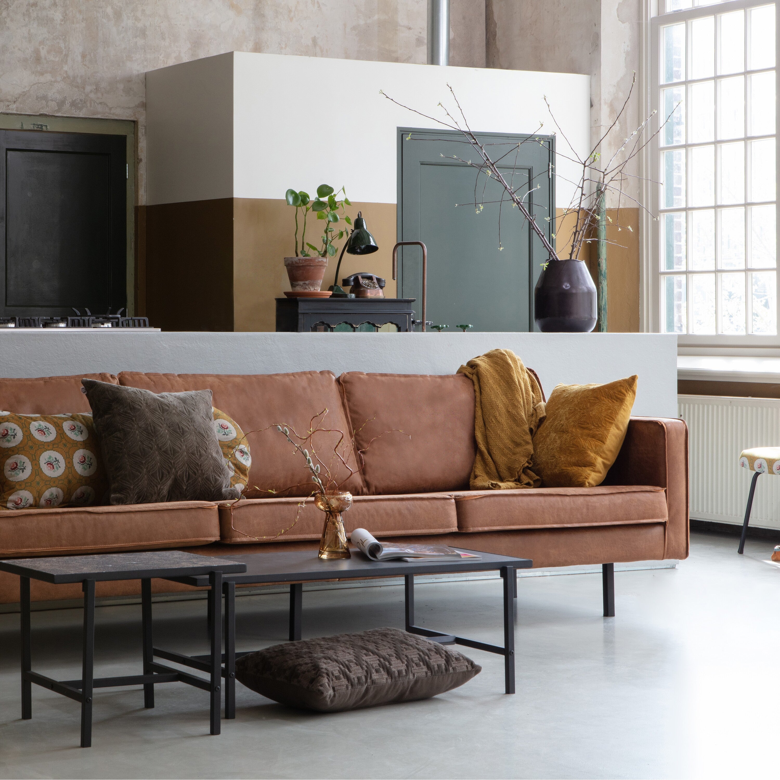 WOOOD Rodeo 3-zitsbank - Eco-leder -  Cognac