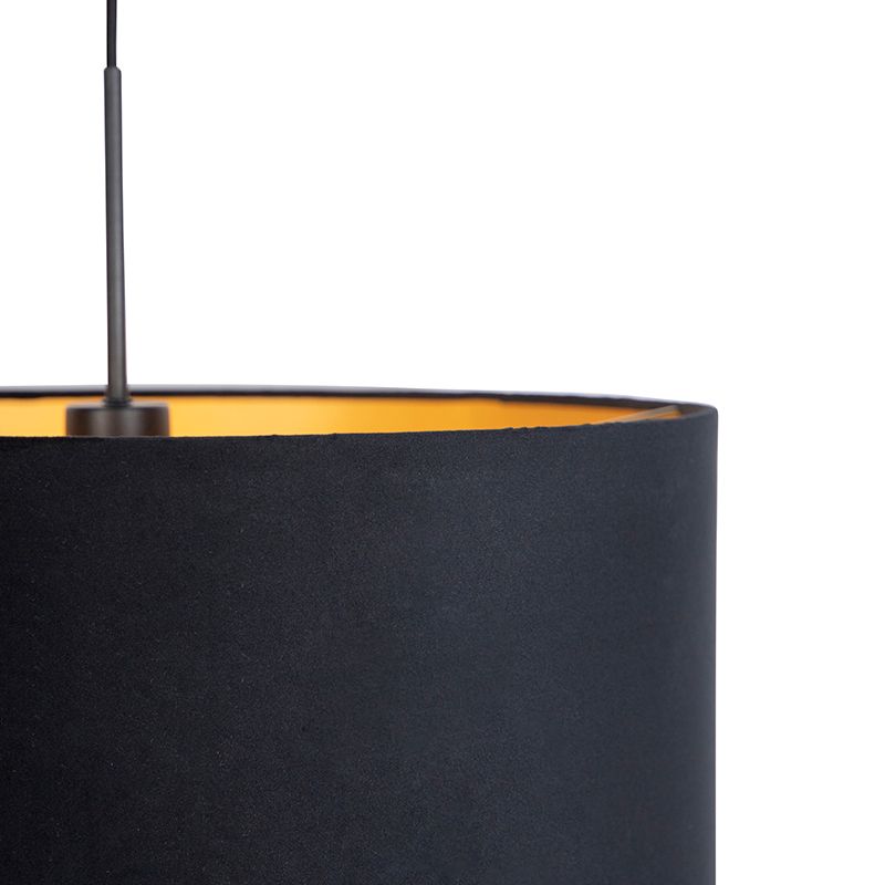 Hanglamp met velours kap zwart met goud 50 cm - Combi