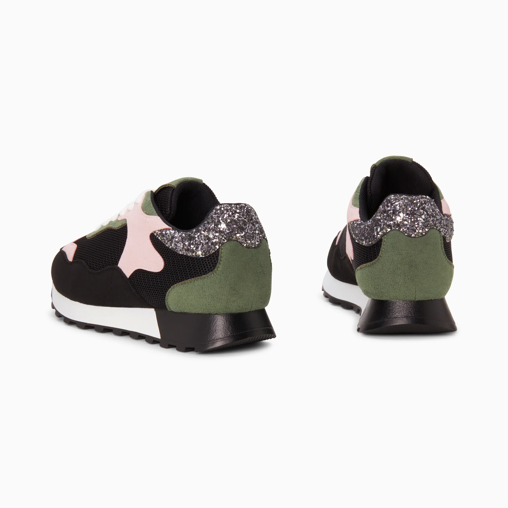 Sneakers-Baskets Kate noir, kaki et rose à semelle running