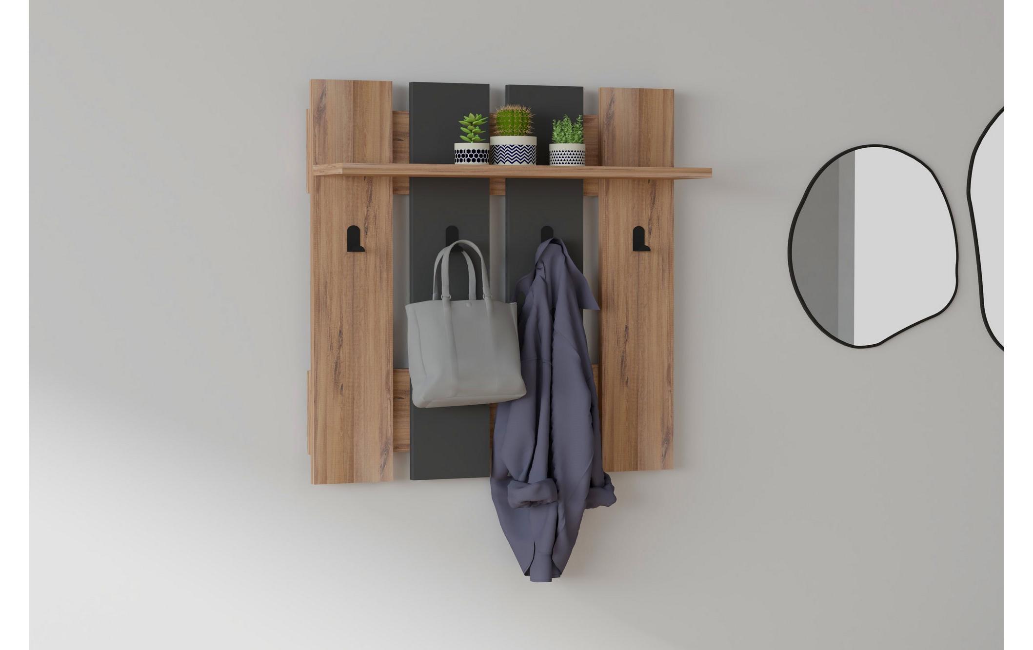 Wandgarderobe Mita 70 cm x 70 cm, Braun/SchwarzHochwertige Wandhaken