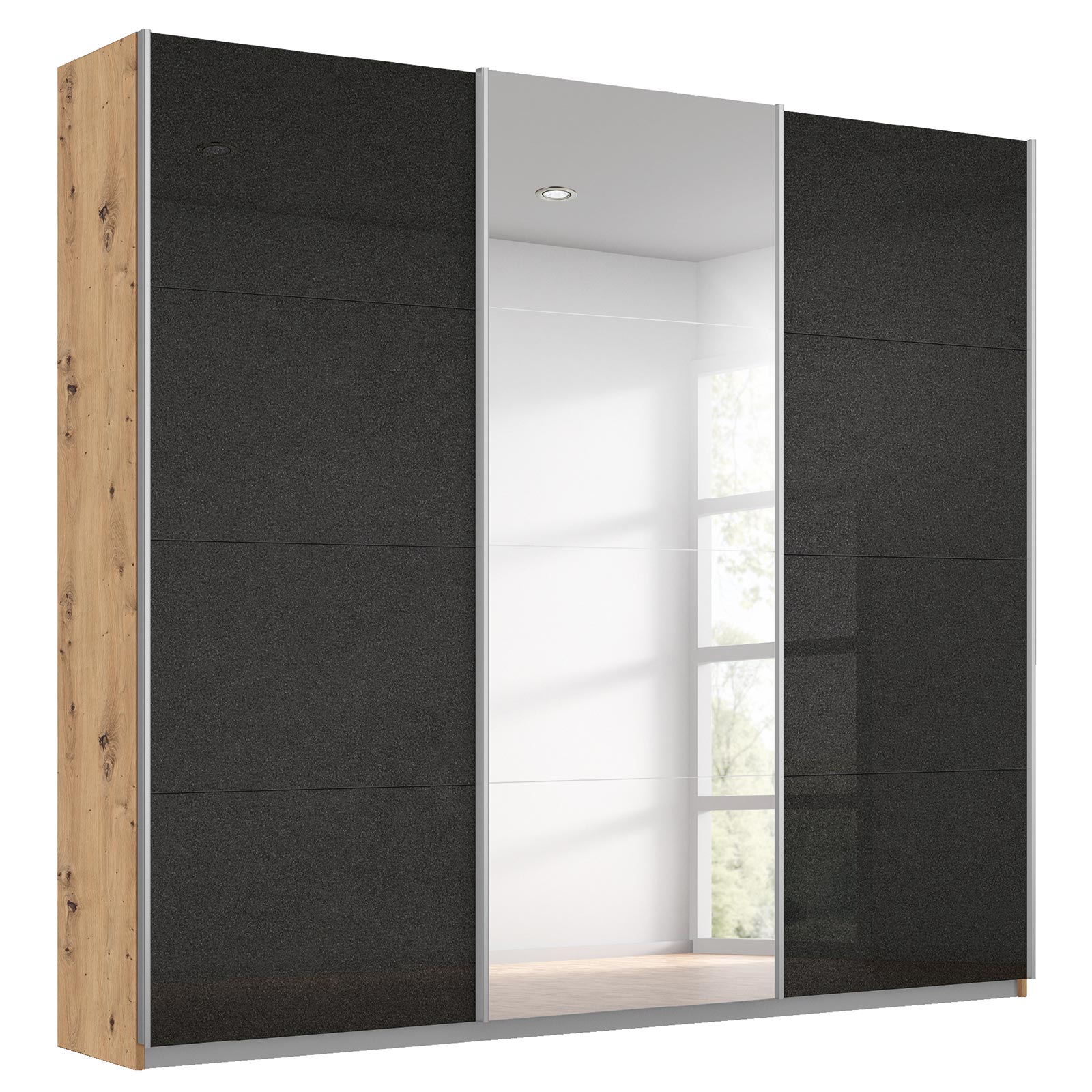 Schwebetürenschrank - effektgrau - Eiche Artisan - 203 cm