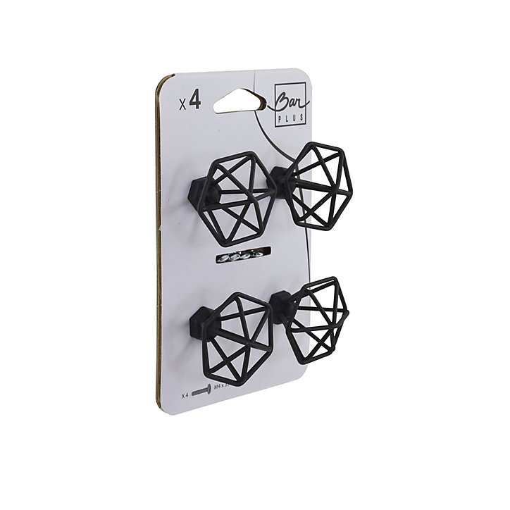 Lot 4 boutons de meuble filaire noir Ø4cm
