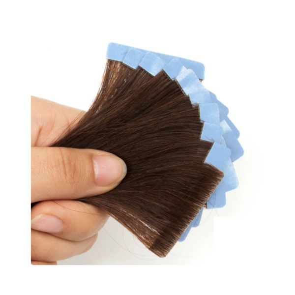 Extensão de Cabelo Castanho Natural 100% Cabelo Humano Fita Adesiva Invisível 100% 55Cm 20 peças