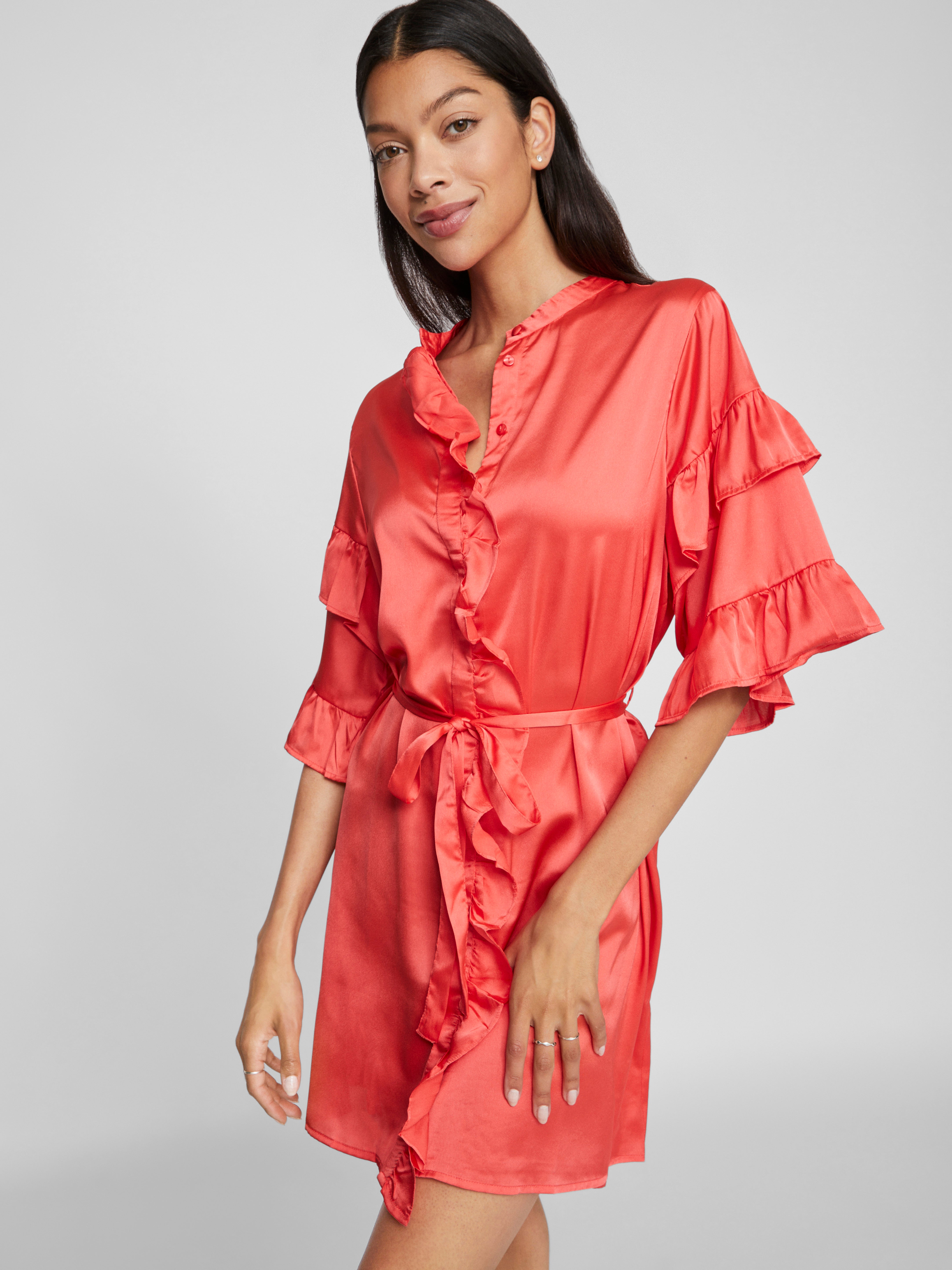 Vila  Vikavas Frill kort kjole - Poppy Red