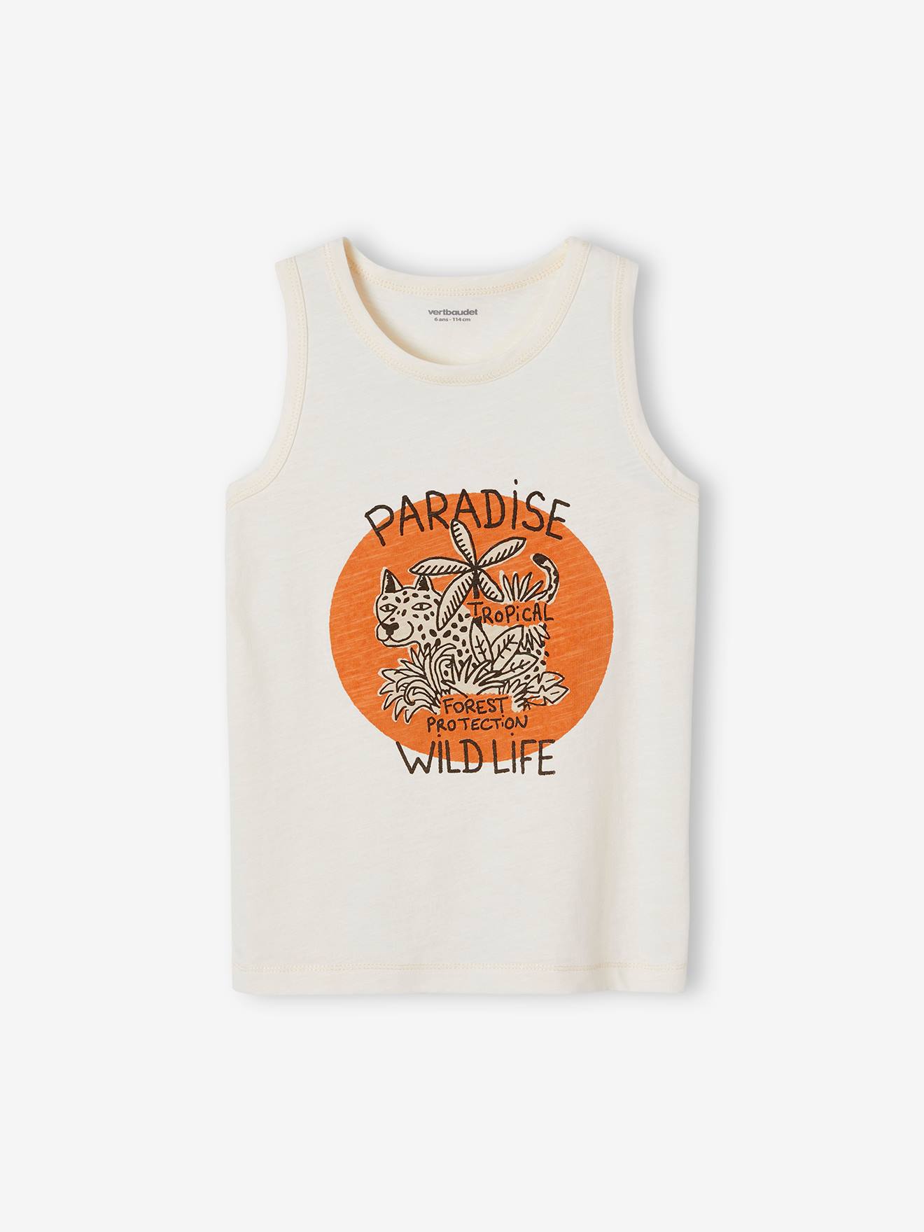 Camiseta regata crua com estampa de pantera para meninos
