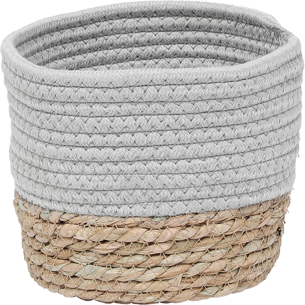 Panier rond matière végétale gris naturel 16x16cm