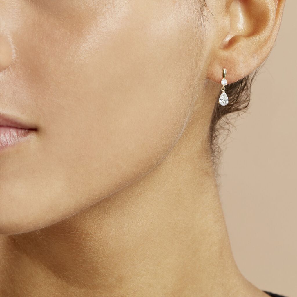 Boucles D'oreilles Pendantes Goutte Or Jaune Oxyde De Zirconium
