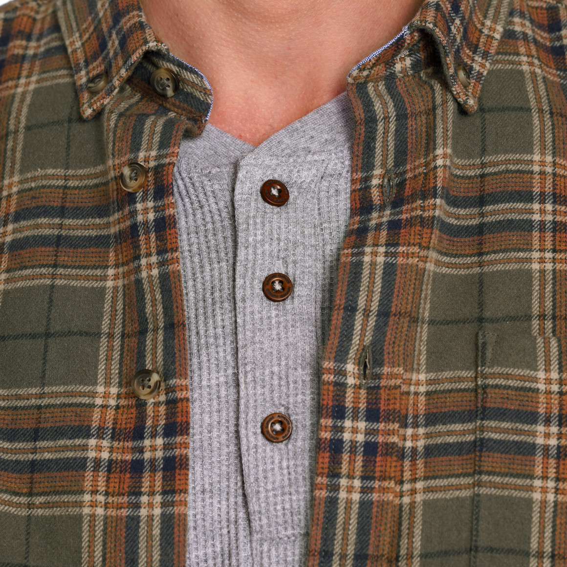 VanVaan Denim Herren Flanellhemd dunkelgrün / dunkelblau / orange
