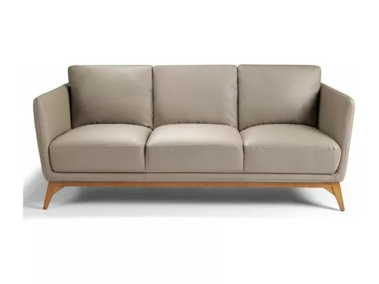 Canapé 3 places contemporain cuir capitonné et bois noyer Kila-Couleur Aqua 71 Gris clair