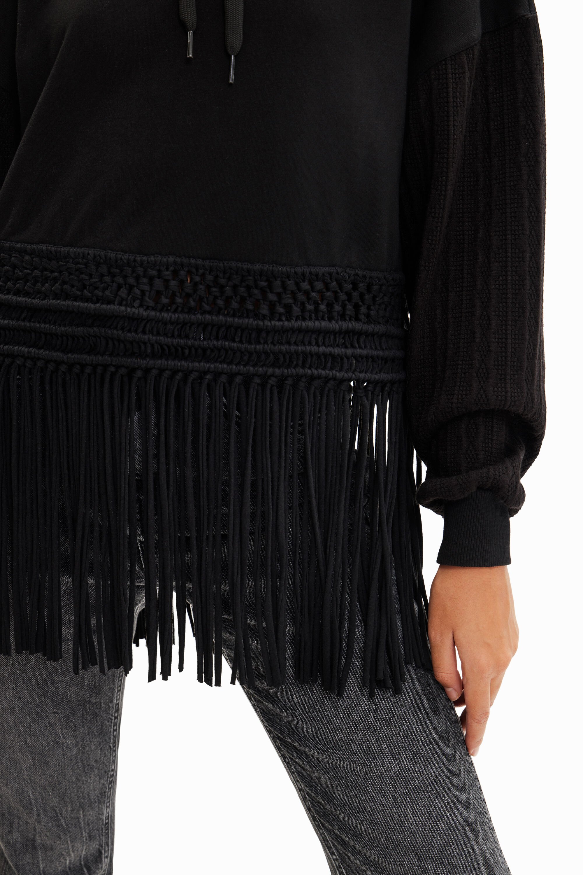 Sweat-shirt oversize capuche franges