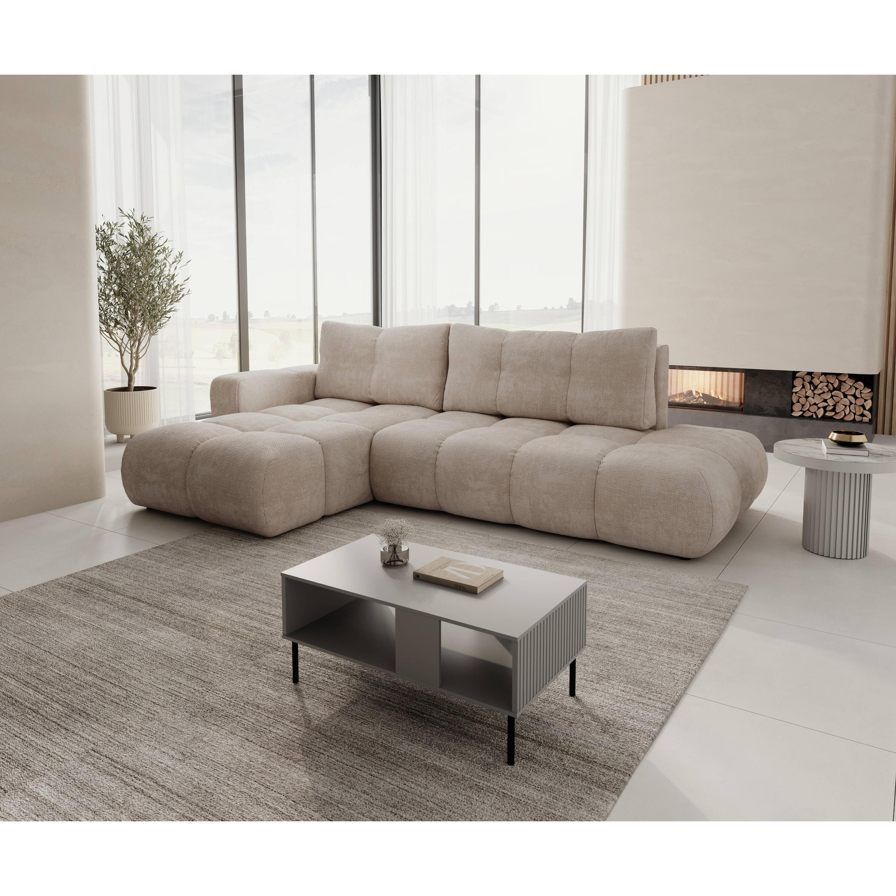 by fonQ Charme Hoekbank Links  met Slaapfunctie - Chenille - Lichtbeige