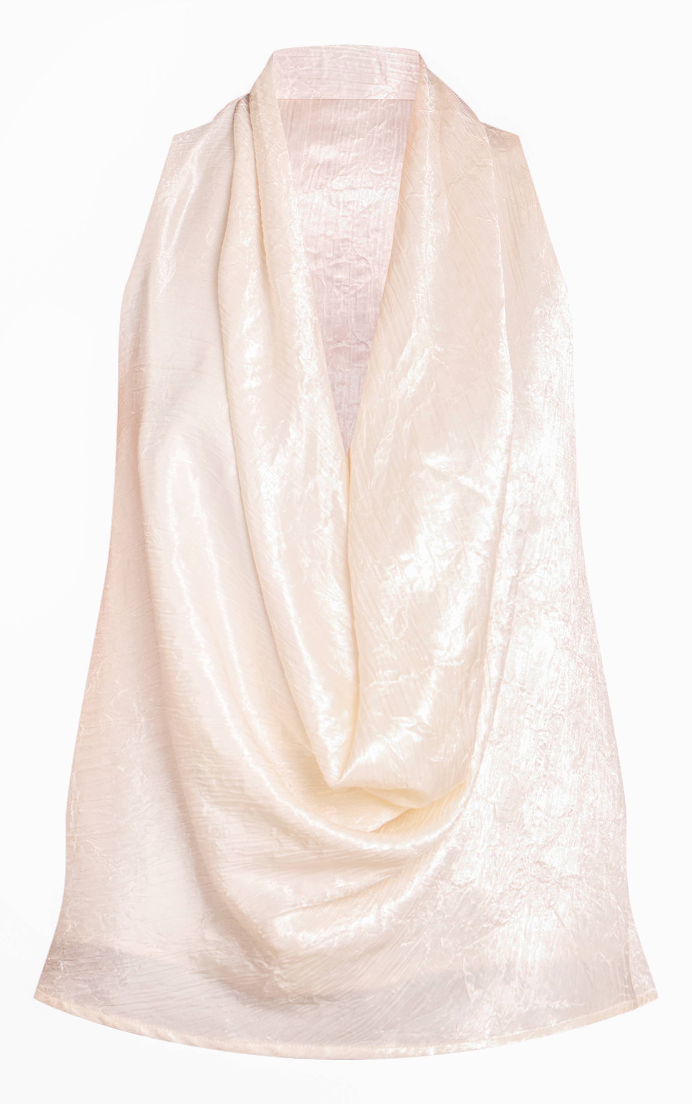 Crème Haut Long À Col Bénitier En Satin Texturé