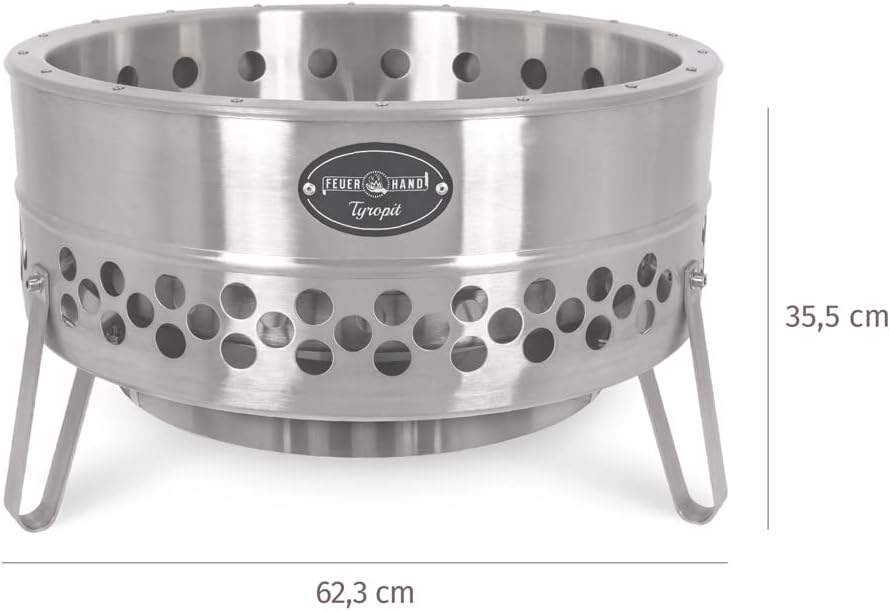Petromax Tyropit Feuerschale - Feuerkorb für den Garten oder unterwegs beim Camping - standfest und mit integriertem Hitzeschild - aus robustem Edelstahl - 34,9 x 57 x 57 cm