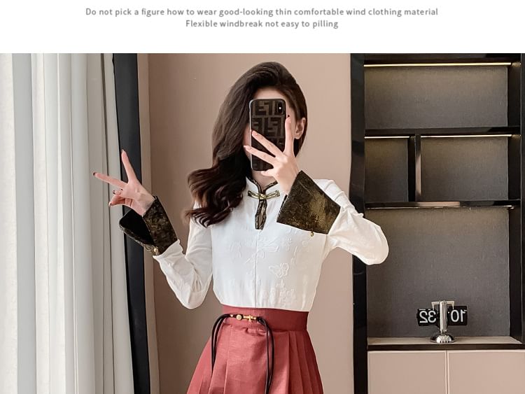 Fioridi - Hanfu-top met lange mouwen en bloemenprint en manchetten / Midi-rok met hoge taille en paisleyprint / Set
