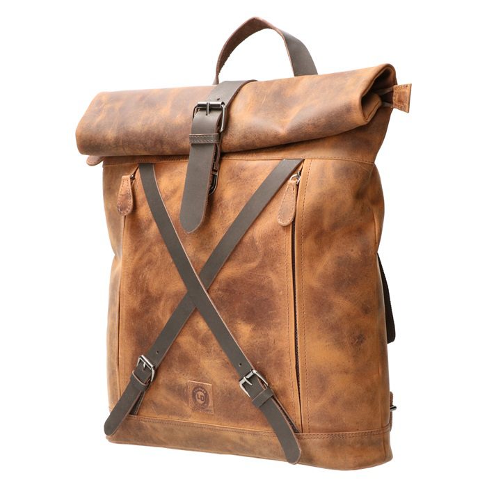 LD Lederwaren Rolltop Rugzak Cross Hunter Bruin