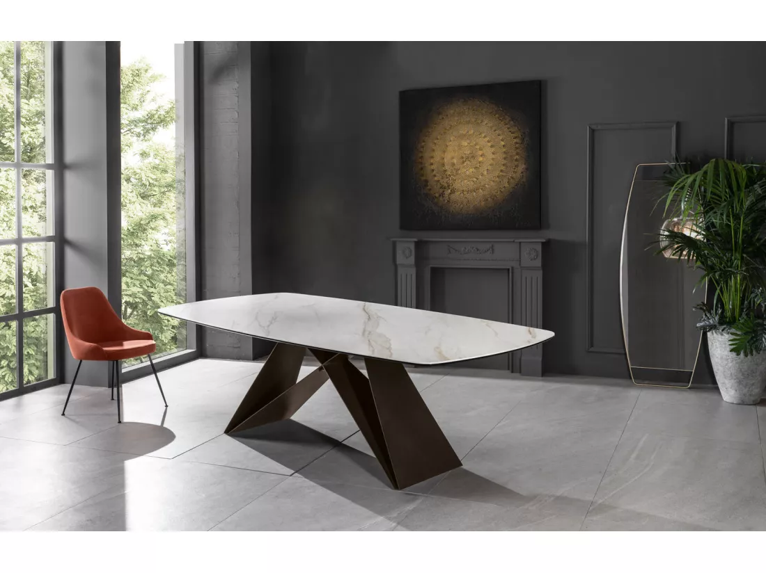 Thanos Table Fixe (220 x 110 cm) en Céramique Marron