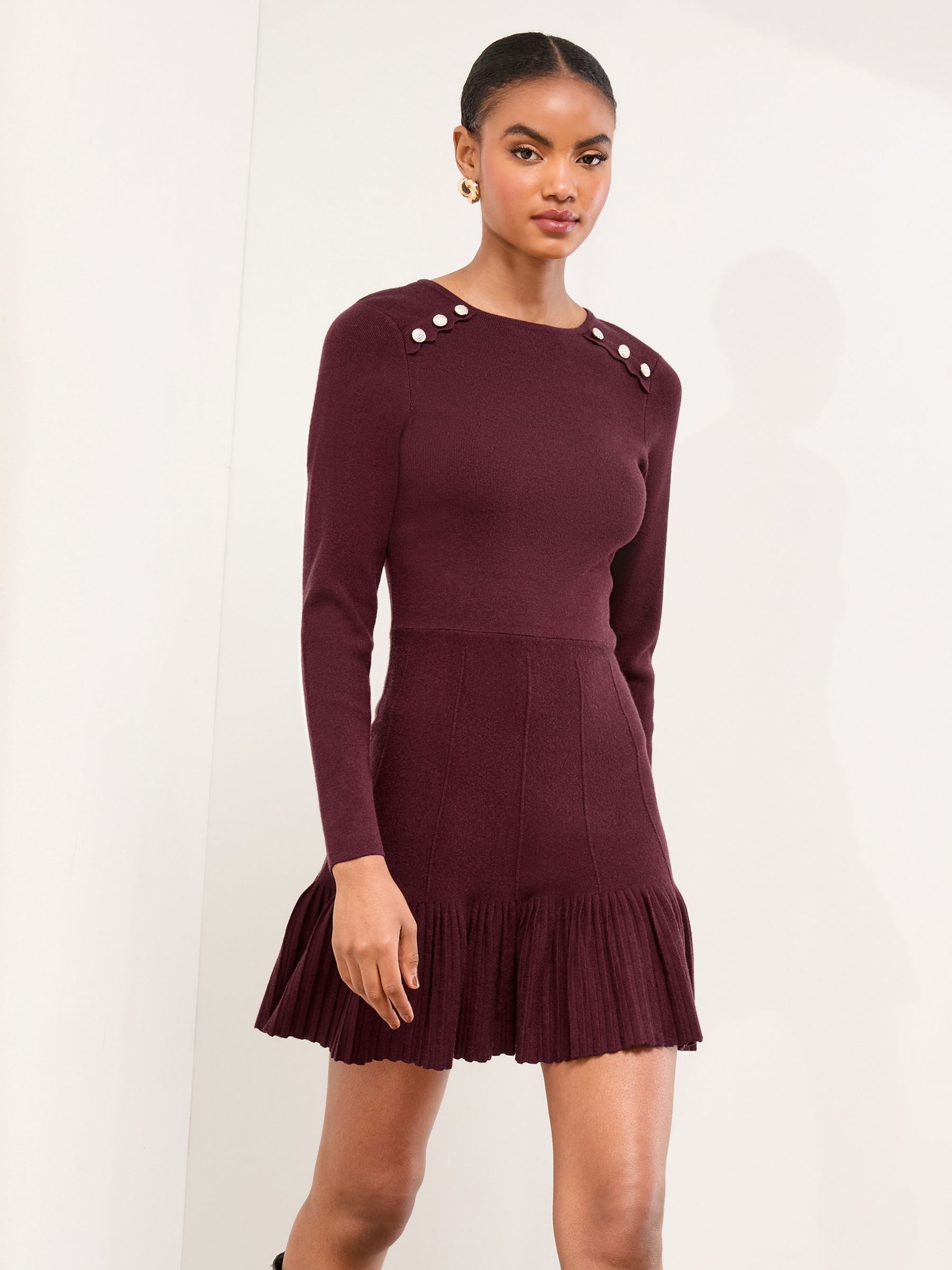 Lipsy gebreide mini-jurk met geschulpte knoopsluiting en geplooide zoom
