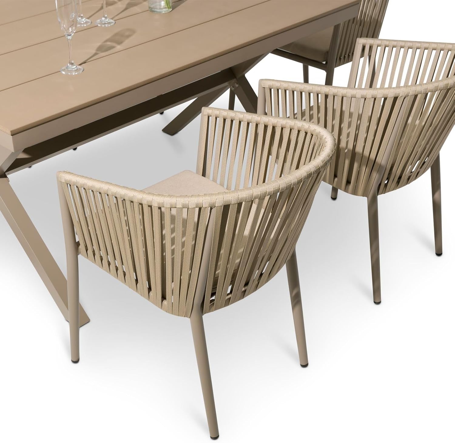 CARO-Möbel Gartenmöbelset ISOLA mit Tisch und 6 Stühlen, inkl. Sitzkissen, Tisch und Stühle aus Alu, bespannt mit Rope, Tischplatte aus WPC in Holzoptik Natur, Terassenmöbel.