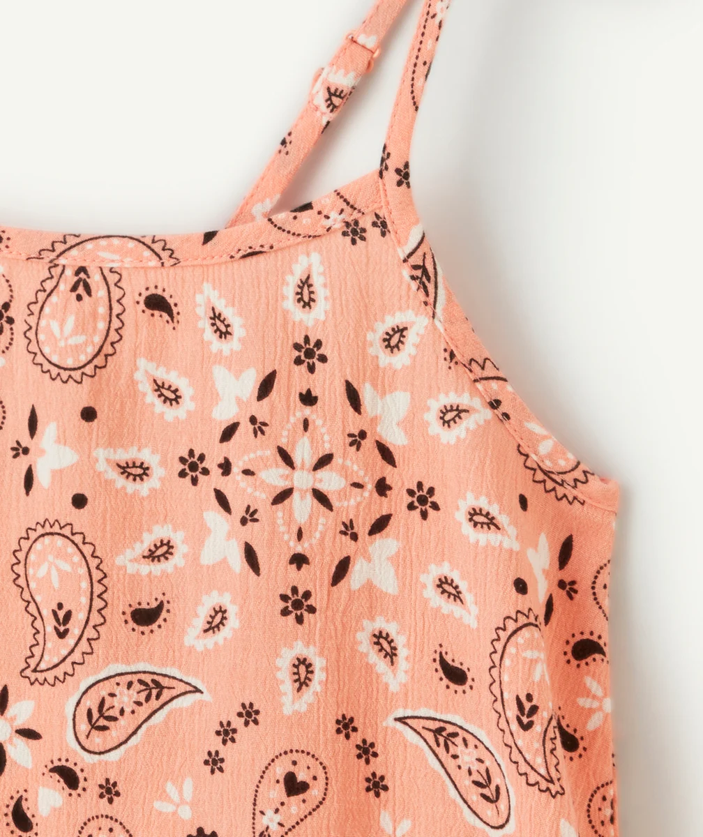 robe à bretelles fille en coton imprimé cachemire rose