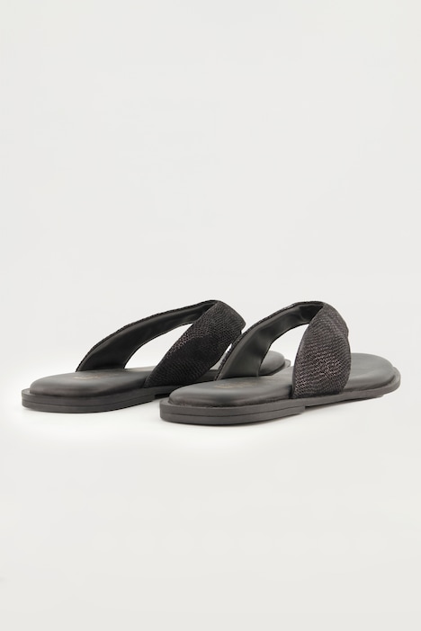 Leder-Pantoletten, Metallic-Riemen, Zehentrenner, Weite H
