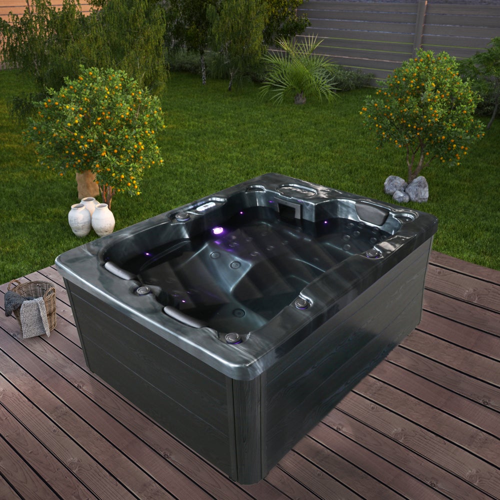 Home Deluxe - Buitenwhirlpool - BLACK MARBLE PURE - Afmetingen 210 x 160 x 85 cm - Incl. verwarming, 27 massagejets en 9 lampen | Buitenwhirlpool spa voor 3 personen