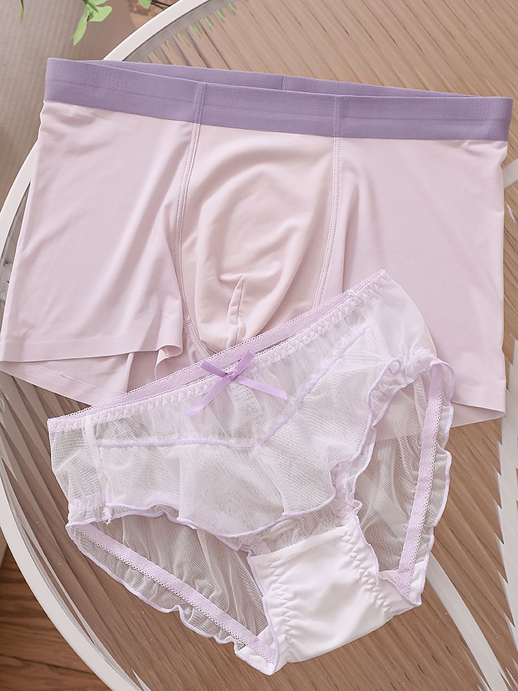 Pancherry - Matching set voor koppels: boxershort met contrasterende rand + kanten slip