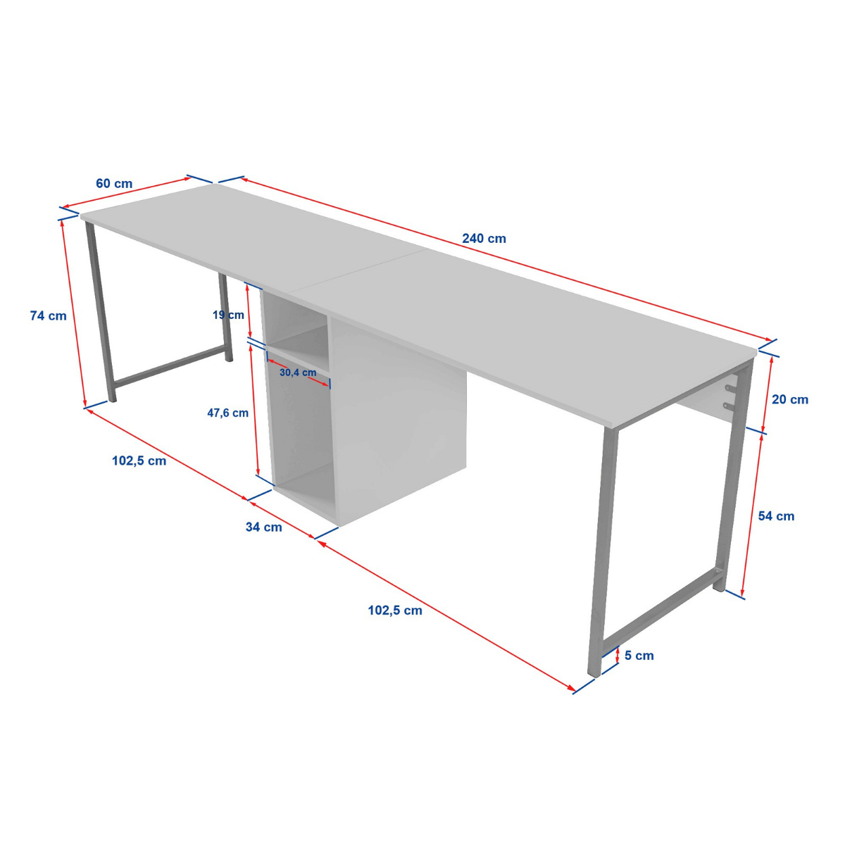 Giga Meubel - Bureau Antraciet Hout - 240x60x74cm - Twin