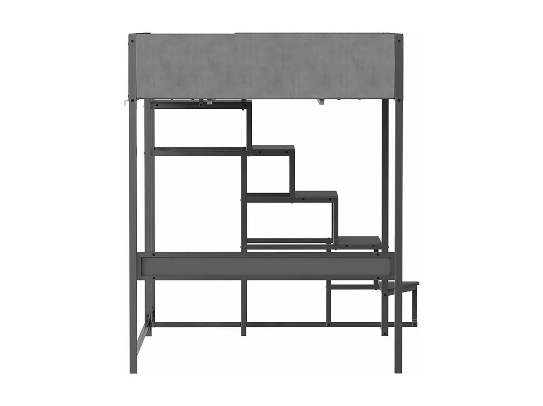 Lit mezzanine avec sommier + escalier en tissu gris, métal finition epoxy grise et mélamine grise - grand couchage 140x190 cm - DOCKLAND
