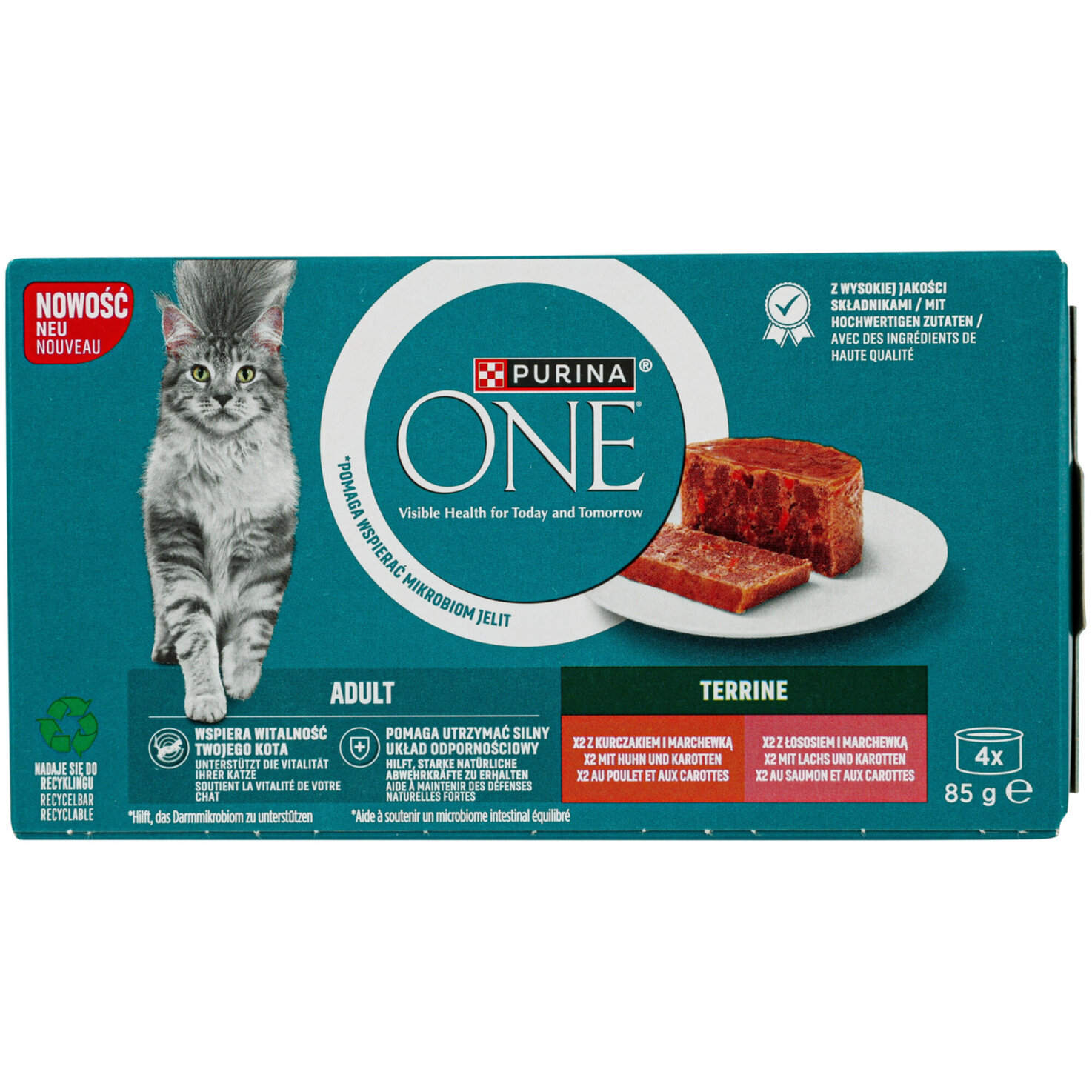 One Katzenfutter Terrine Adult Huhn & Lachs 4x85g