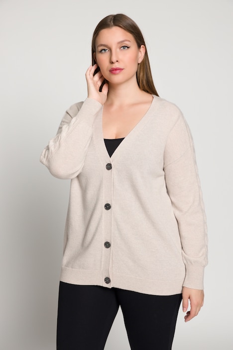Strickjacke, Oversized, Zopfmuster, V-Ausschnitt