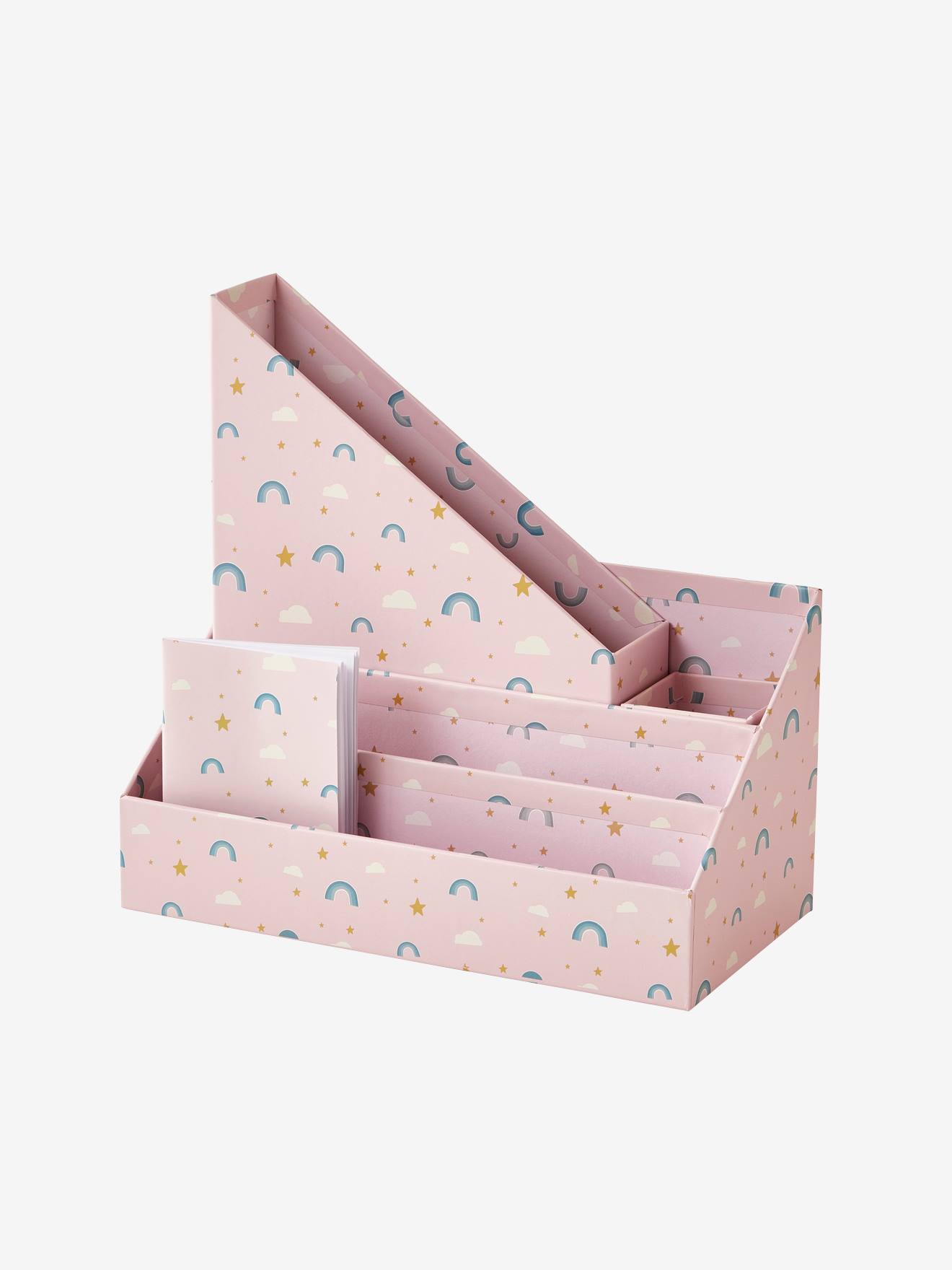Conjunto organizador de mesa tamanho médio com estampa de arco-íris rosa