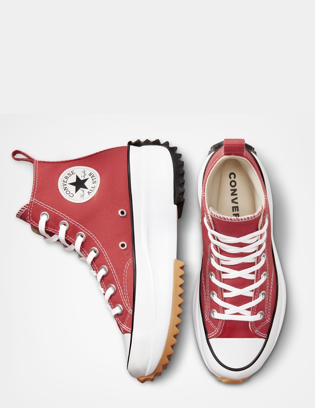 converse sneakers compensées montantes femme run star hike hi rouge/blanc